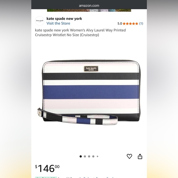 NWOT Kate Spade Striped Zip Around Wristlet Wallet – Navy, Pink, White, Black - Picture 7 of 7